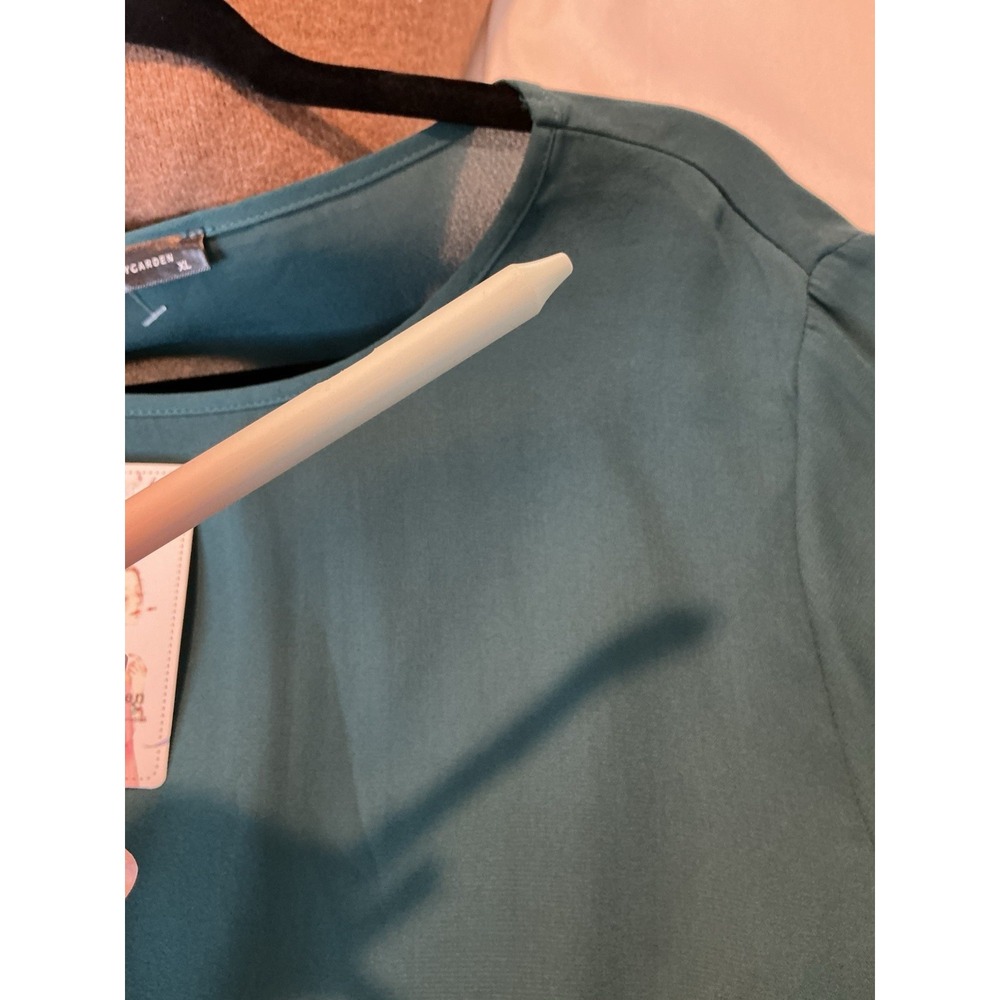 High-Low Ruffle Sleeve Tunic Top - Teal - Picture 13 of 14